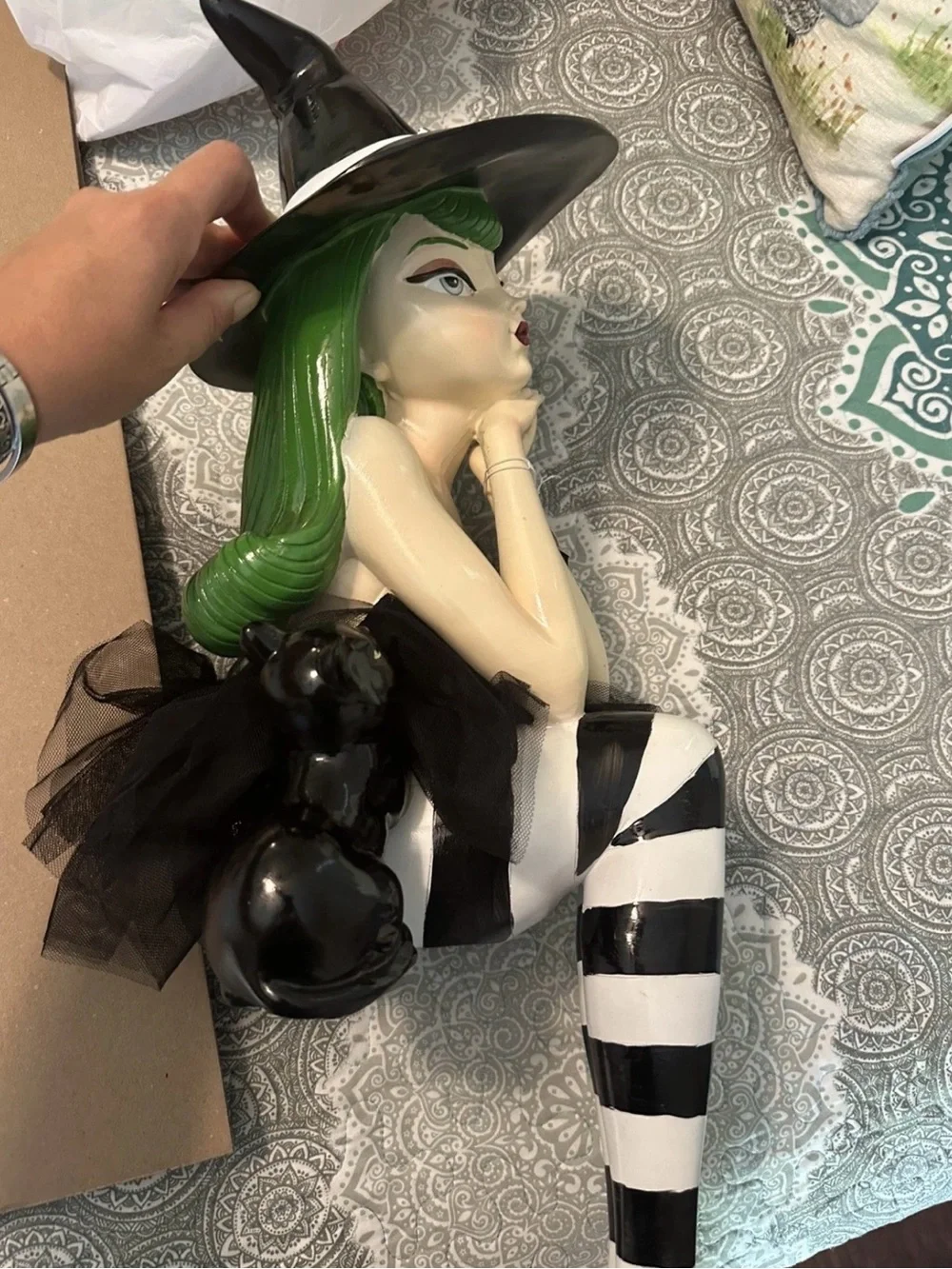 Bella Luxx Green-Haired Witch Figurine with Black & White Stripes